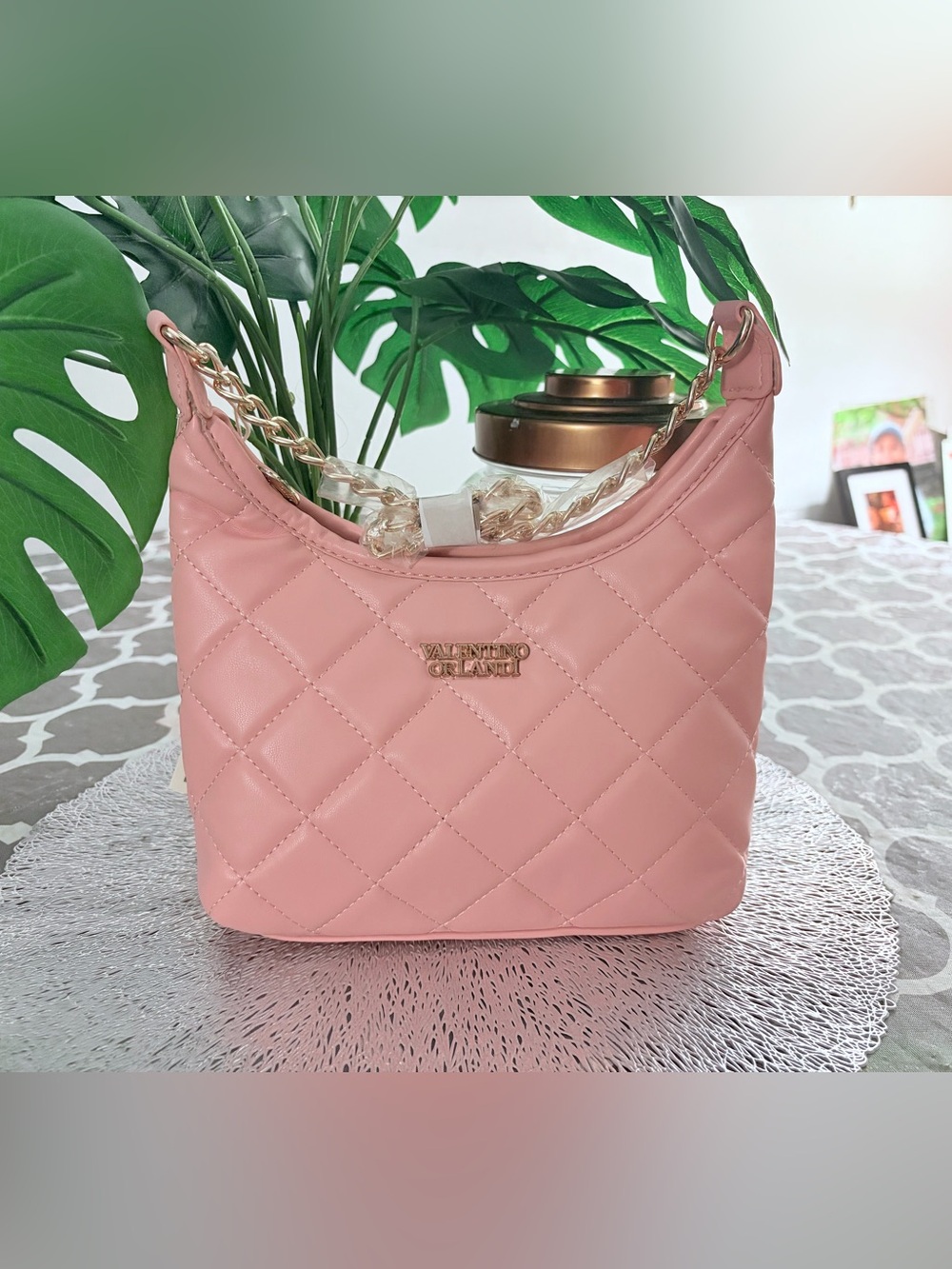 Valentino Orlandi Blush Quilted Shoulder Bag with Gold Chain - NWT